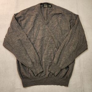Jos. A Bank 100% Merino Wool Sweater Men's‎ XL Gray V-Neck Long Sleeve Pullover